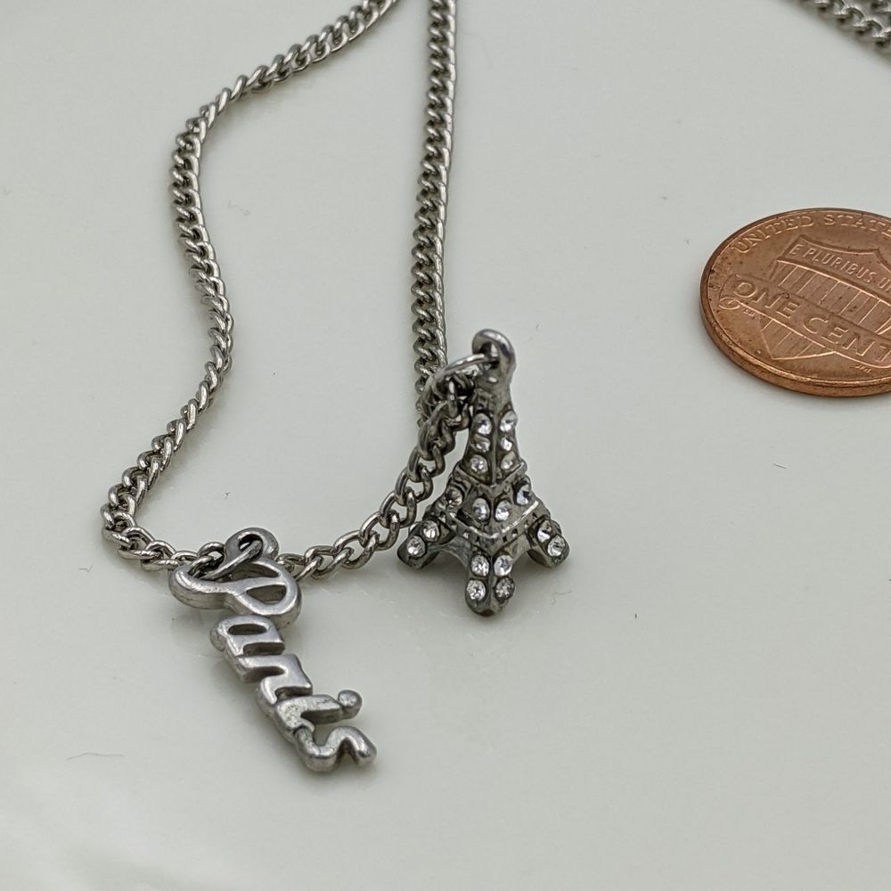 Aldo Paris Script Eifel Tower Silver Tone Necklace - image 1